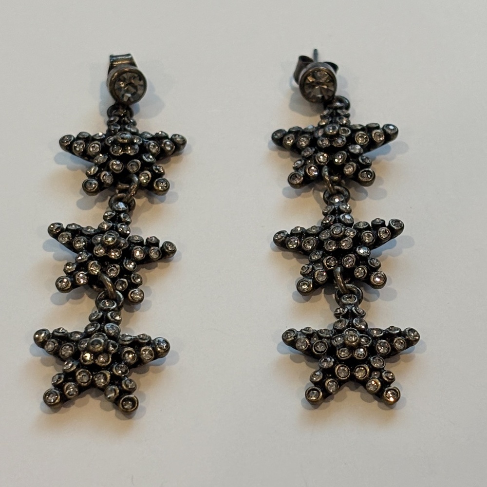 Jcrew black and crystal star dangle earrings